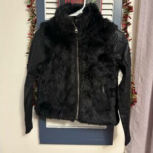 DKNY Black Faux Fur Coat Youth L